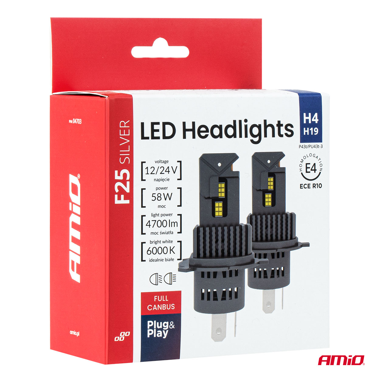 Żarówki samochodowe LED F25 SILVER FULL CANBUS 58 W H4 H19 12 V 24 V — ujęcie 7