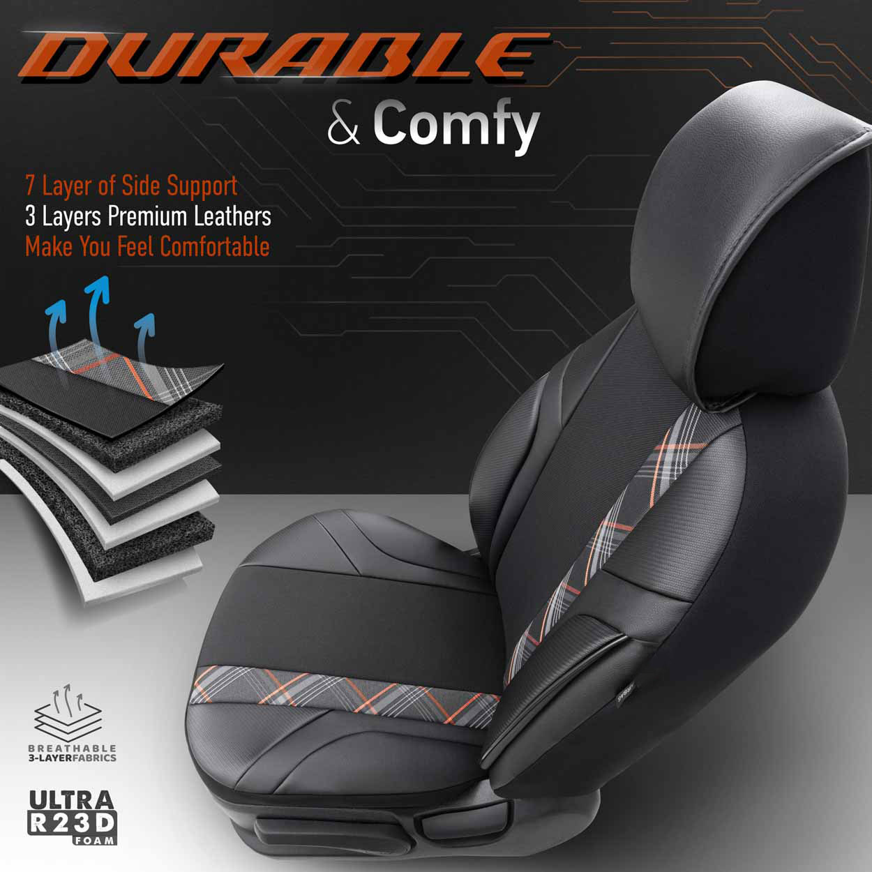 Komplet pokrowców na fotele samochodowe OTOM HORIZON 1805 ORANGE 3-ZIP — ujęcie 8