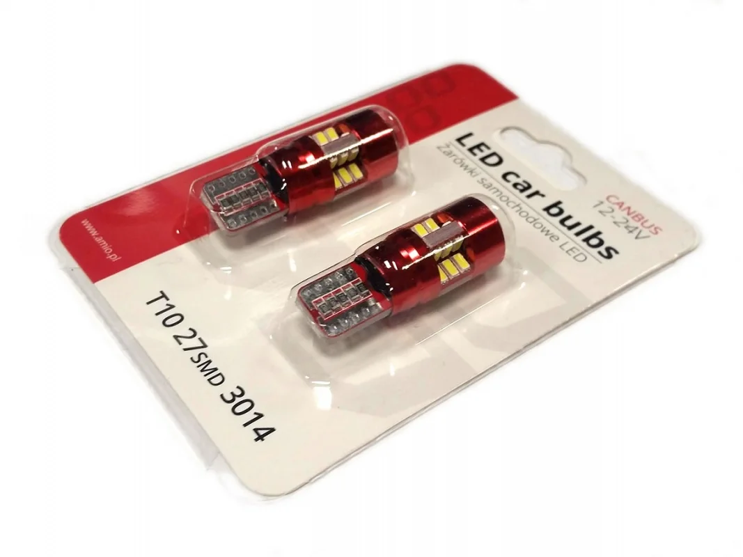 Żarówka W5W T10 12V/24V 27xLED SMD3014 CANBUS soczewka biała AMIO (2szt.) — ujęcie 2