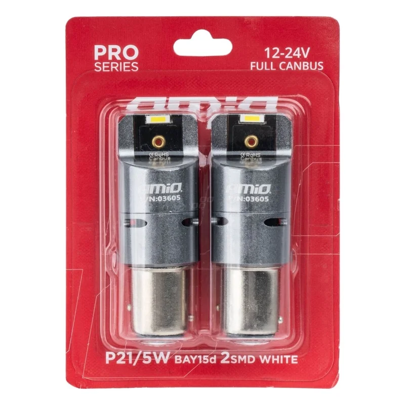 Żarówka P21/5W 12V/24V 2xLED SMD1860 CANBUS biała / wentylator AMIO (2szt.) — ujęcie 3