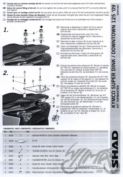 Stelaż kufra centralnego SHAD do Kymco Super Dink 125 / Super Dink 300 / Street Downtown 125 / Street Downtown 300 — 2009–2016 — KSHK0SP19KT — ujęcie 2
