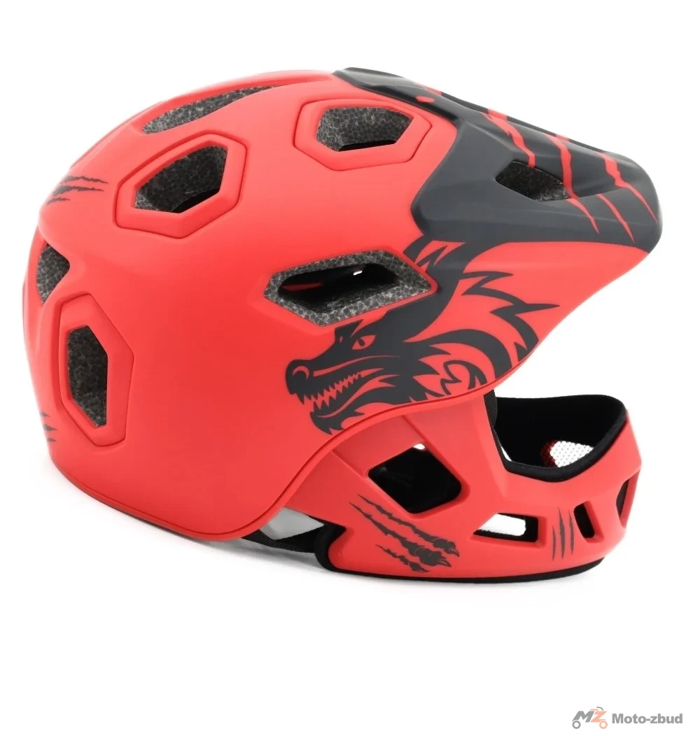 Kask rowerowy BTM-F1-S pełna szczęka smok czerwony 52-56 cm — ujęcie 3
