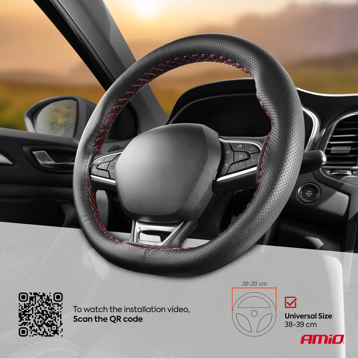 Pokrowiec sznurowany perforowany na kierownicę samochodową M 38-39cm OTOM-OTDK202 — ujęcie 7