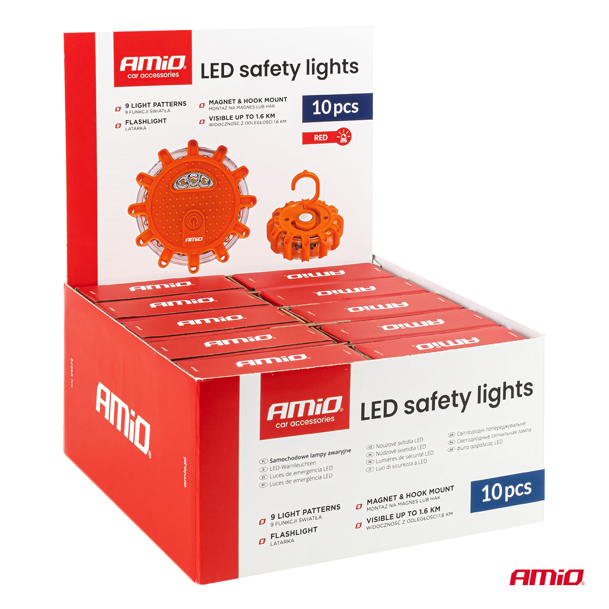 Zestaw samochodowych lamp awaryjnych z funkcją latarki LED 12SMD+3SMD 10 szt. Czerwone — ujęcie 8