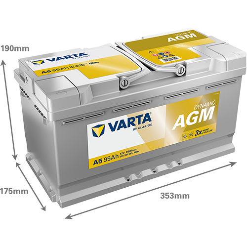 Akumulator 95 Ah 850A 353×175×190/P+ AGM Start-stop Varta 595901085K262 — ujęcie 2