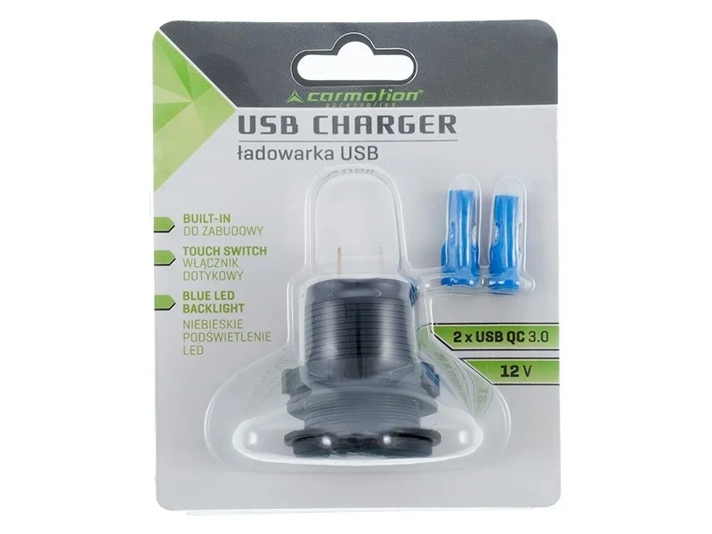Ładowarka samochodowa z gniazdami 2xUSB QC3.0 12/24V podświetlenie / dotykowy włącznik — ujęcie 2