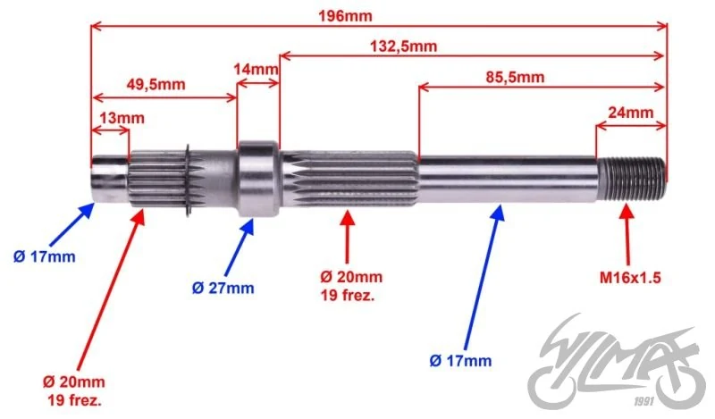 Wałek zdawczy przekładni tylnej GY-6 125/150CC — ujęcie 2