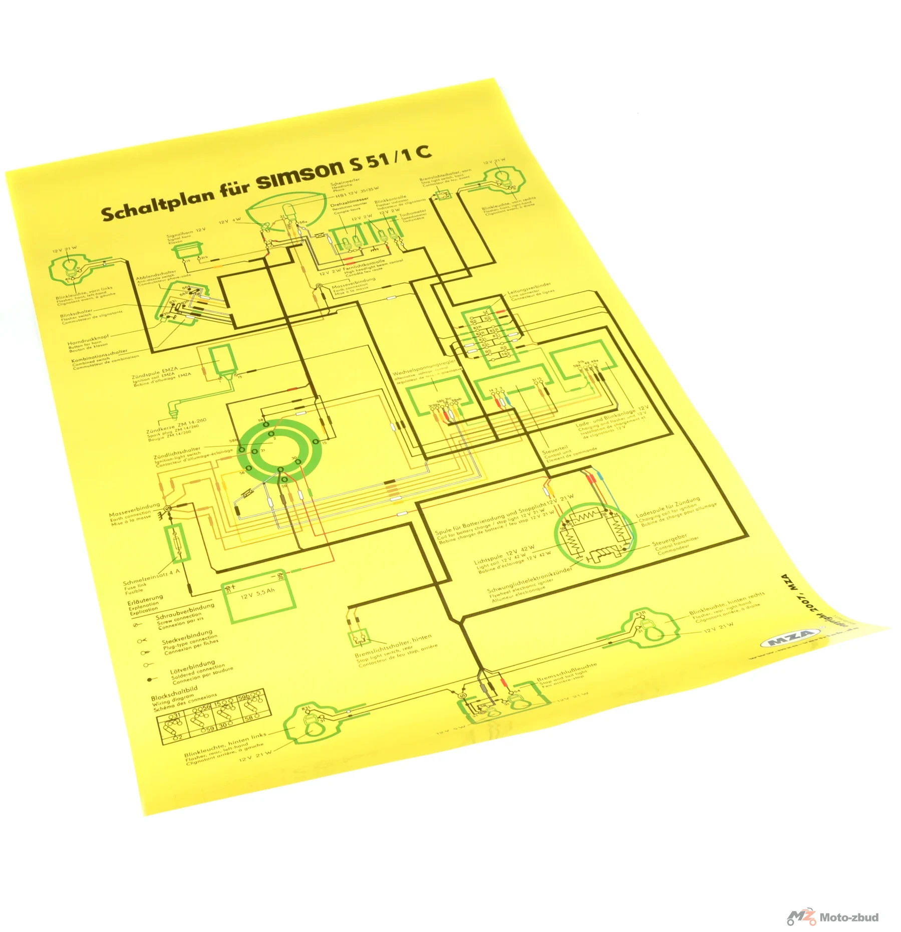 Plakat schemat instalacji Simson S51/1C MZA