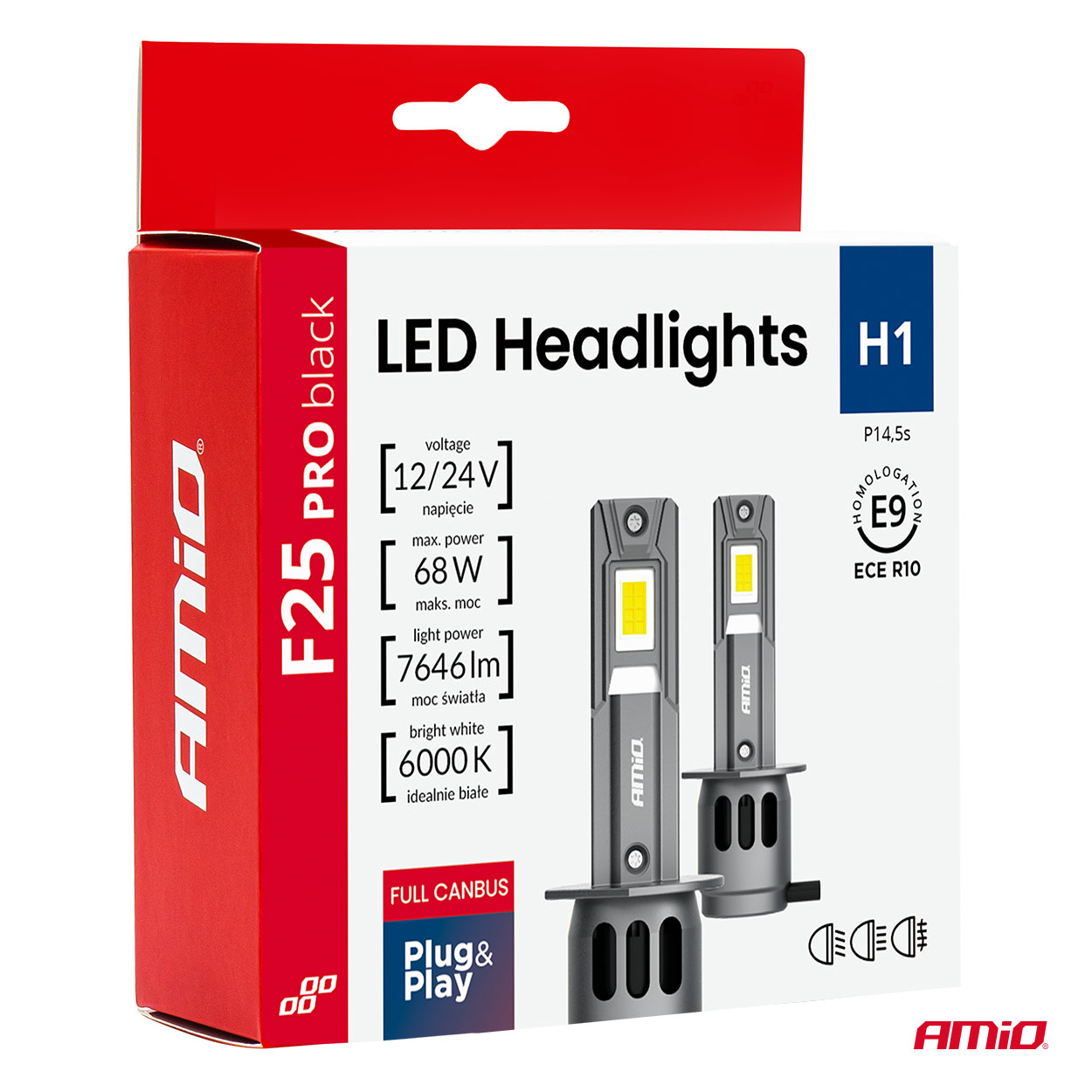 Żarówki samochodowe LED seria F25 PRO BLACK FULL CANBUS H1 68 W 12 V 24 V — ujęcie 9
