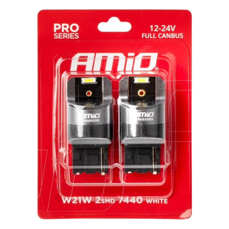 Żarówka W21W 12V/24V 2xLED SMD1860 CANBUS biała AMIO (2szt.) — ujęcie 2