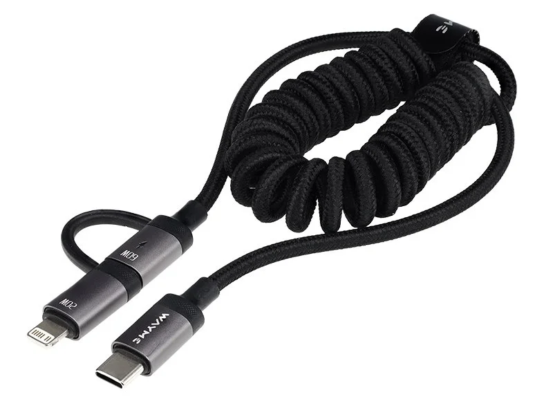 WAYME Kabel do ładowania i synchronizacji w oplocie z mikrofibry spiralny 50 - 150 cm USB-C > USB-C / Lightning max 60W — ujęcie 5