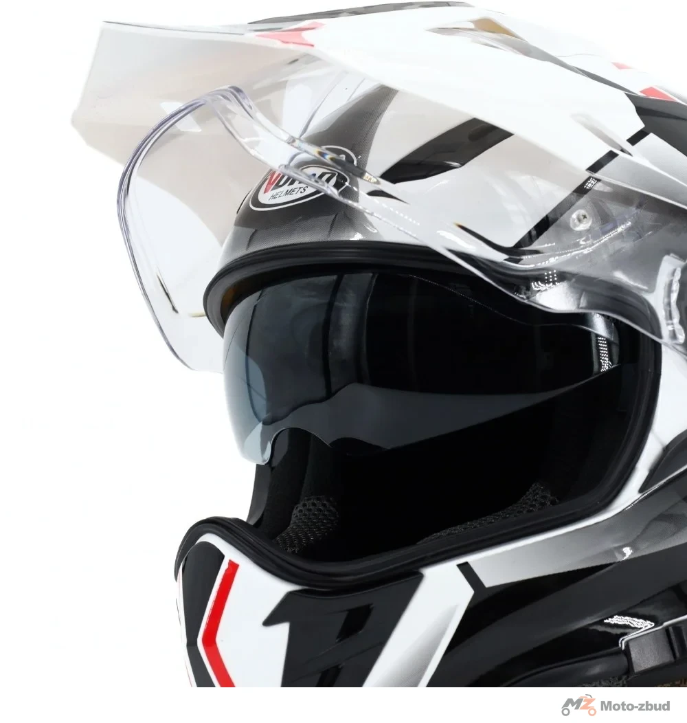 Kask VCAN model H331 ridge white/Black enduro z szybą i blendą biało-czerwono-czarny S — ujęcie 4