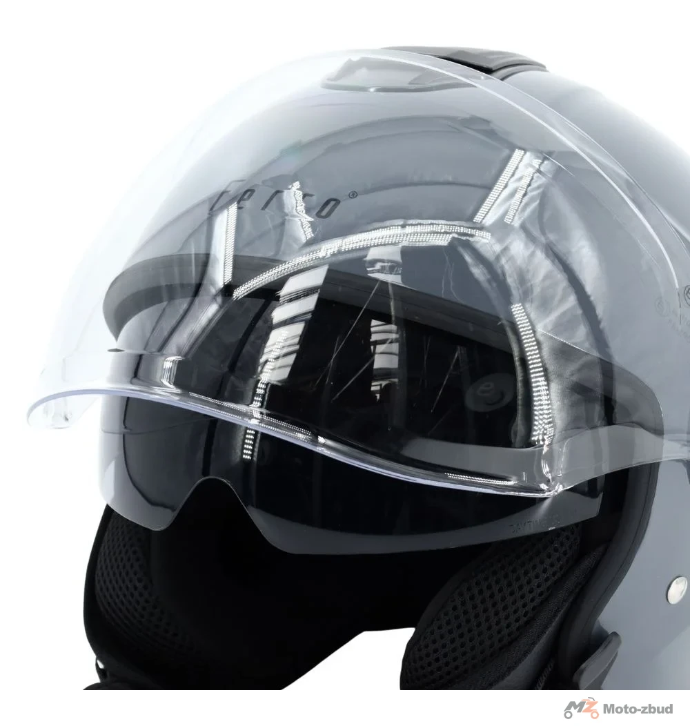 Kask Ferro OF839 z szybą i blendą przeciwsłoneczną bez szczęki szary połysk XS — ujęcie 3