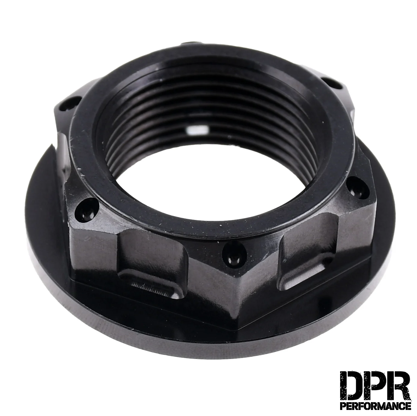 Nakrętka półki widelca Simson M24 × 1,5 aluminium CNC anoda czarna DPR Performance — ujęcie 1