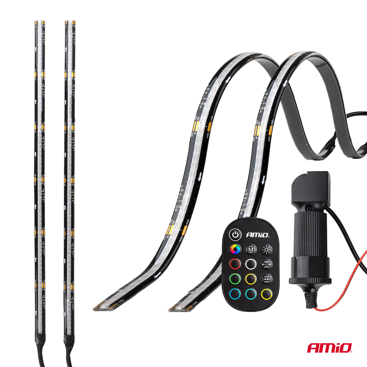 Paski LED COB do samochodu wielobarwne multi kolor RGB z pilotem 2x30cm 12 V — ujęcie 6
