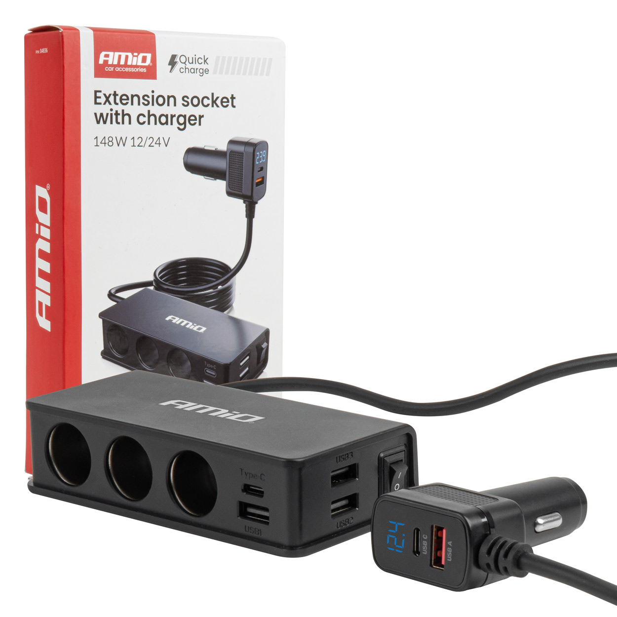 Rozdzielacz gniazda zapalniczki z ładowarką 3xUSB-A USB-C QC 3.0 PD 3.0. 148 W