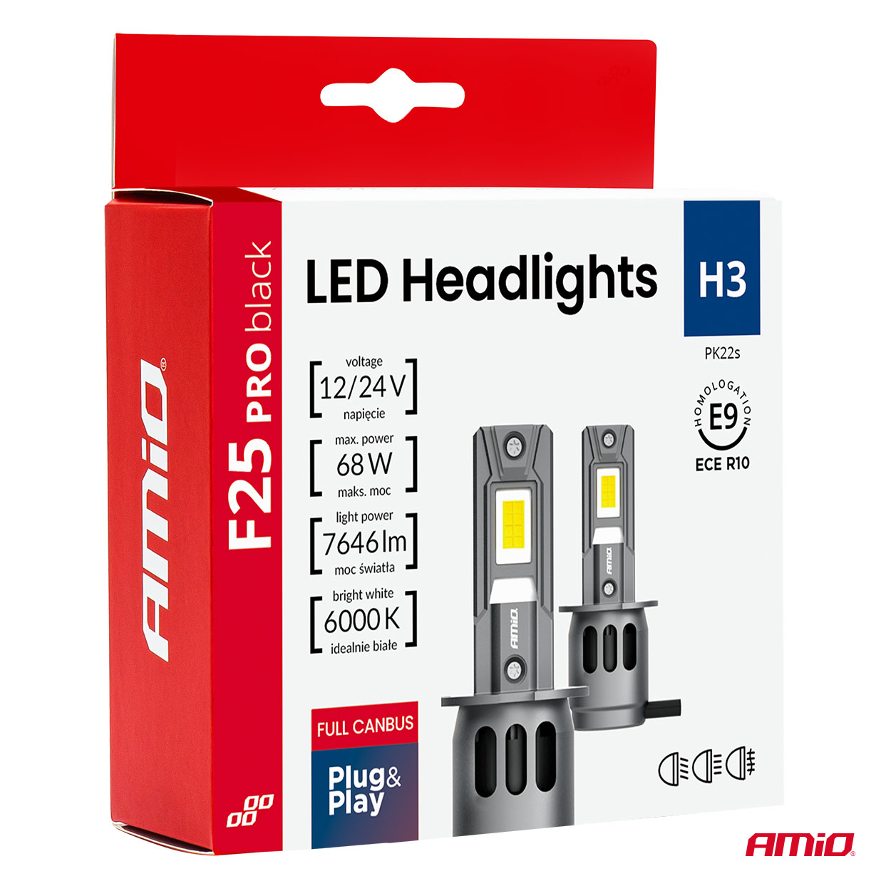 Żarówki samochodowe LED seria F25 PRO BLACK FULL CANBUS H3 68 W 12 V 24 V — ujęcie 10