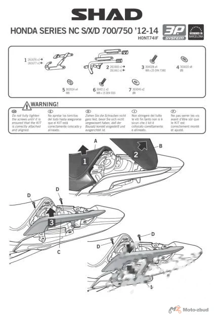 Stelaż kufra bocznego 3P SHAD do Hondy Integra 700 / NC700X / NC700S / Integra 750 / NC750X / NC750S — ujęcie 3