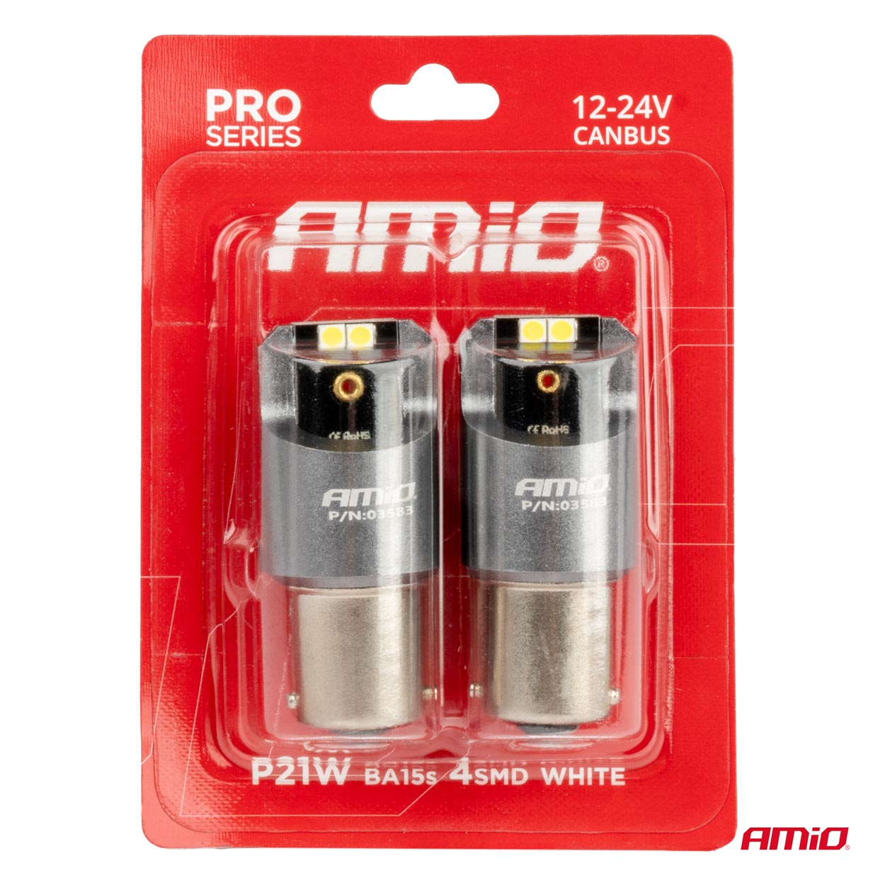 Żarówki LED CANBUS seria PRO BA15S P21W 4x3030 SMD białe 12 V 24 V — ujęcie 4
