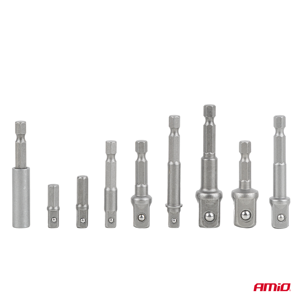 Zestaw adapterów do wkrętarki 9 elementów 1/4", 3/8", 1/2" — ujęcie 2