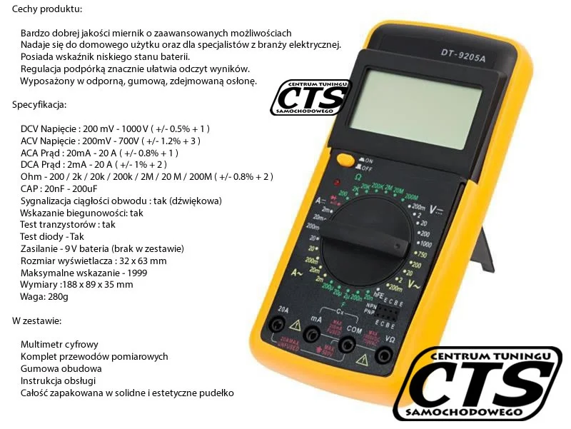 Miernik cyfrowy (multimetr) z buzzerem DT9205A — ujęcie 2