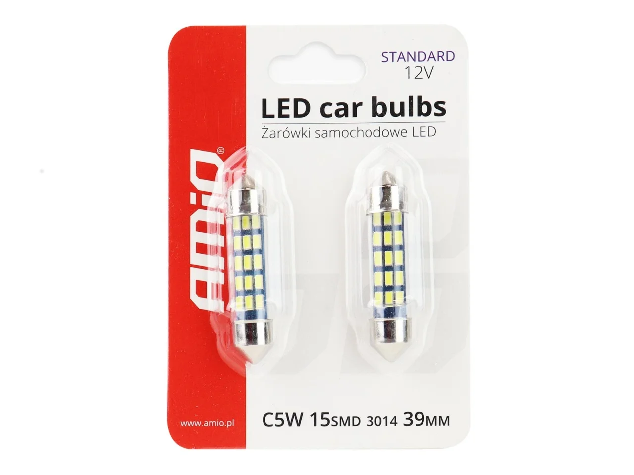 Żarówka rurkowa SV8.5 12V 39mm 15xSMD3014 LED biała (2szt.) — ujęcie 2