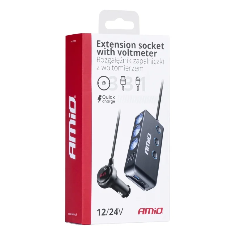 Rozdzielacz rozgałęźnik trójnik zapalniczki + woltomierz ładowarka USB USB-C 12V 24V — ujęcie 2