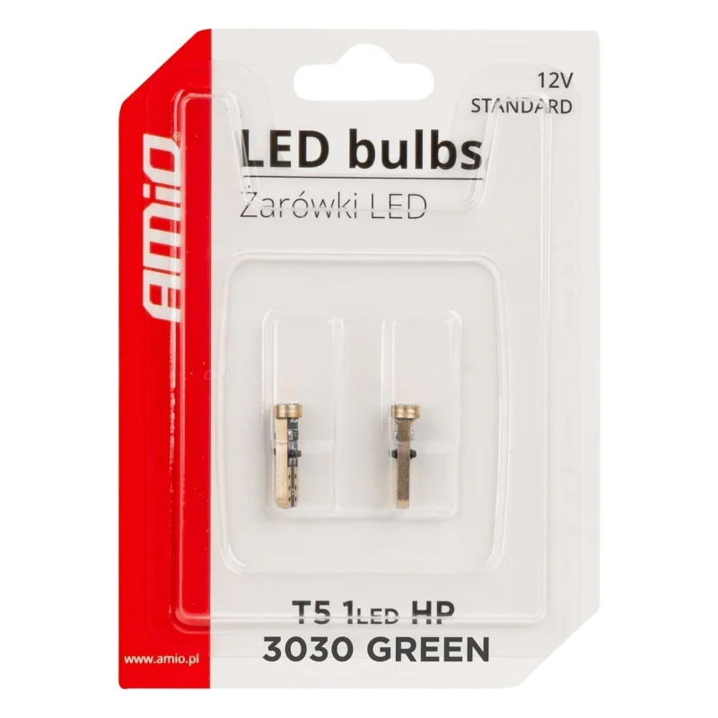 Żarówka W1W T5 12V 1xLED SMD3030 zielona AMIO (2szt.) — ujęcie 3