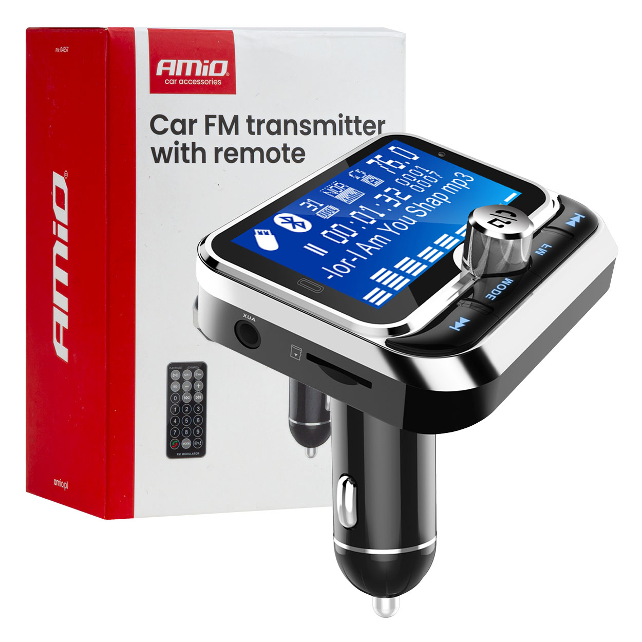 Transmiter samochodowy FM z pilotem 2×USB-A 12 V 24VAMIO-04657
