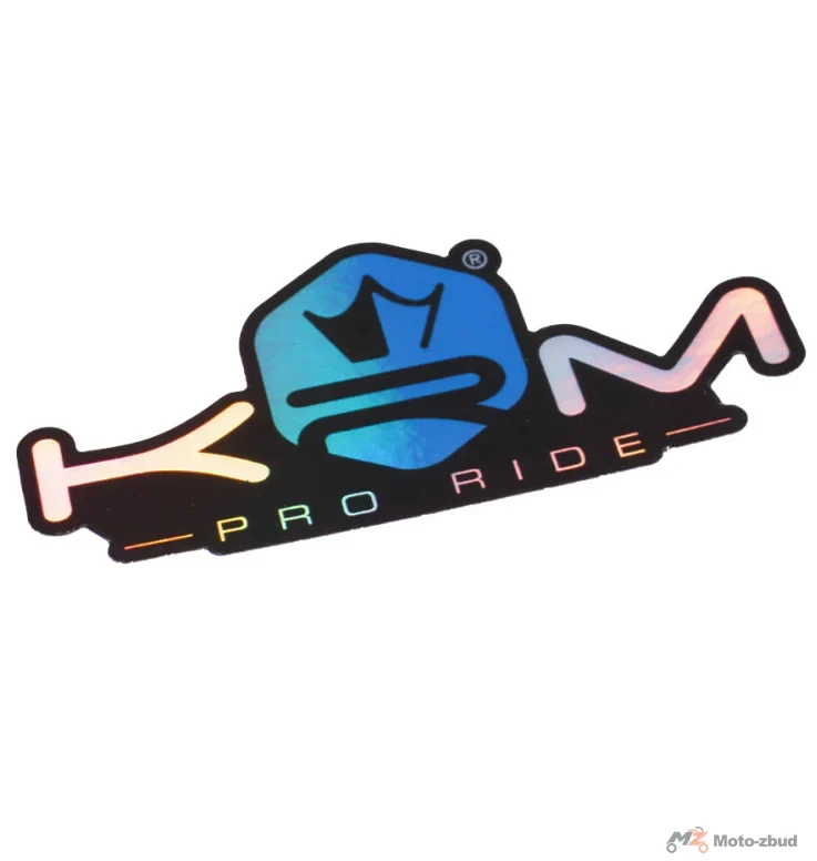 Naklejka KRM Pro Ride czarno holo niebieska 8 × 4 cm