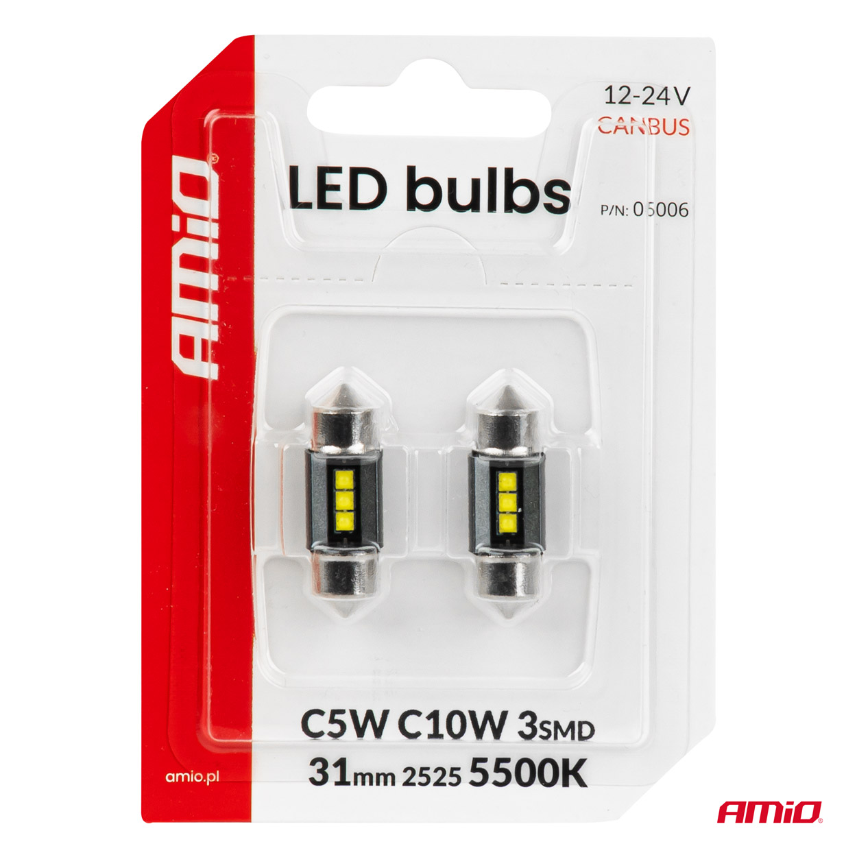 Żarówki LED CANBUS C5W C10W 31 mm 2525 3SMD białe 12 V 24 V — ujęcie 4