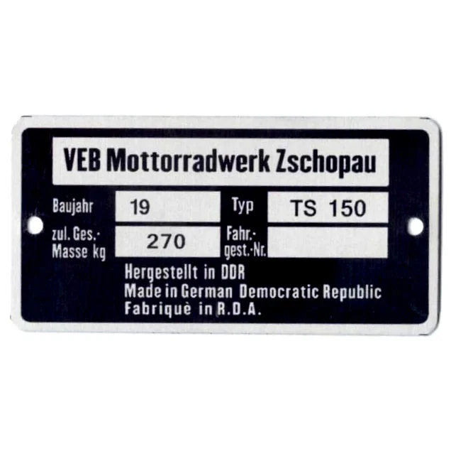 Tabliczka znamionowa MZ TS 150 PL — ujęcie 2