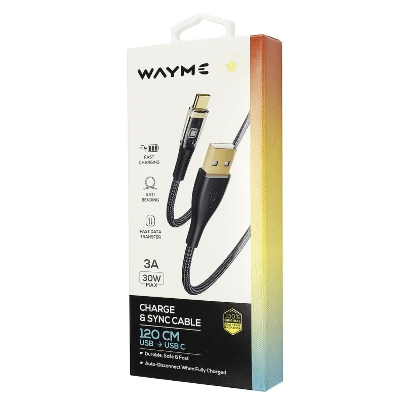 WAYME Kabel do ładowania i synchronizacji w oplocie z mikrofibry 120 cm USB > USB-C max 30W — ujęcie 3