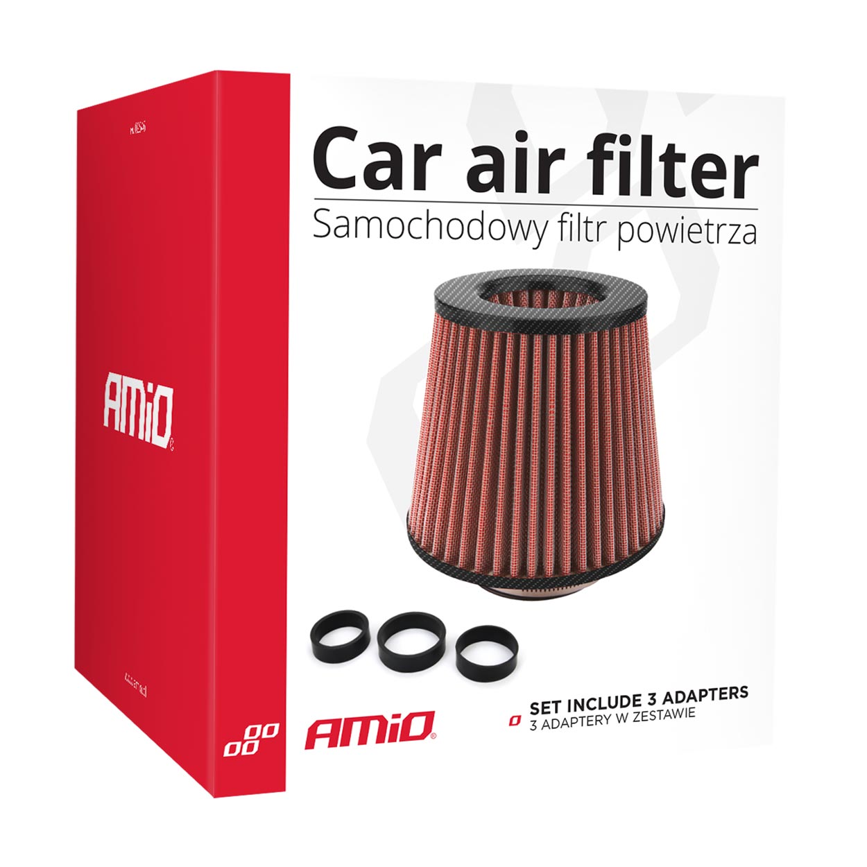 Filtr powietrza stożkowy uniwersalny czerwony/carbon + 3 adaptery — ujęcie 3