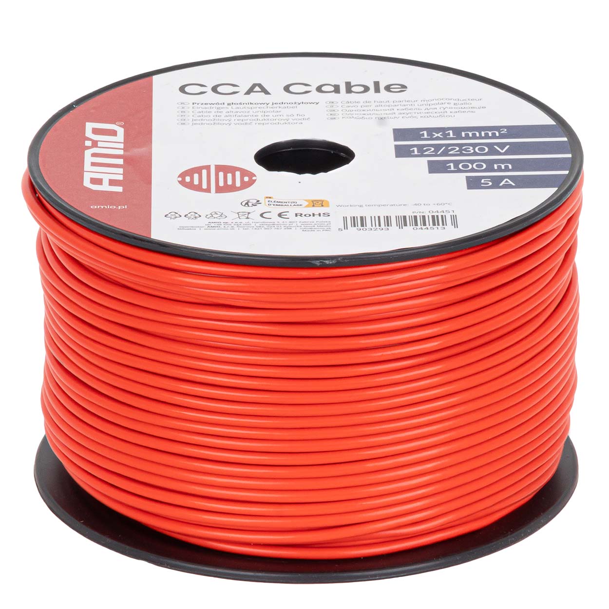 Przewód jednożyłowy czerwony CCA 1x1mm2 100m 5A 12/230V