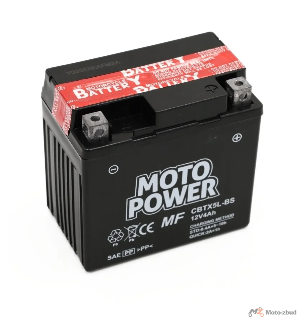 Akumulator MOTO power 12 V/4 Ah CBTX5L-BS (DTX5L-BS) suchoładowany (-+) (wys.x szer.x dł.) (107*70*114) (pakowane po 8 sztuk) (nr rej.E0011444BW)
