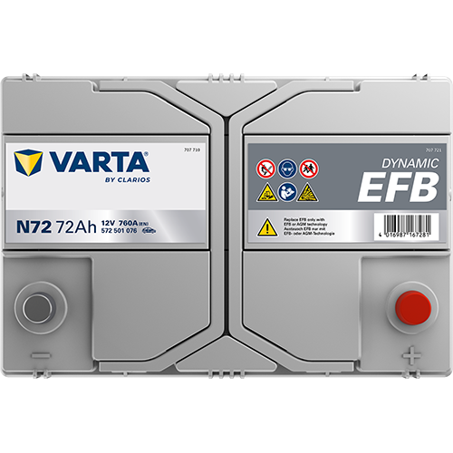 Akumulator 72 Ah 760A 261×175×218,5/P+ EFB Start-stop Varta 572501076K262 — ujęcie 4