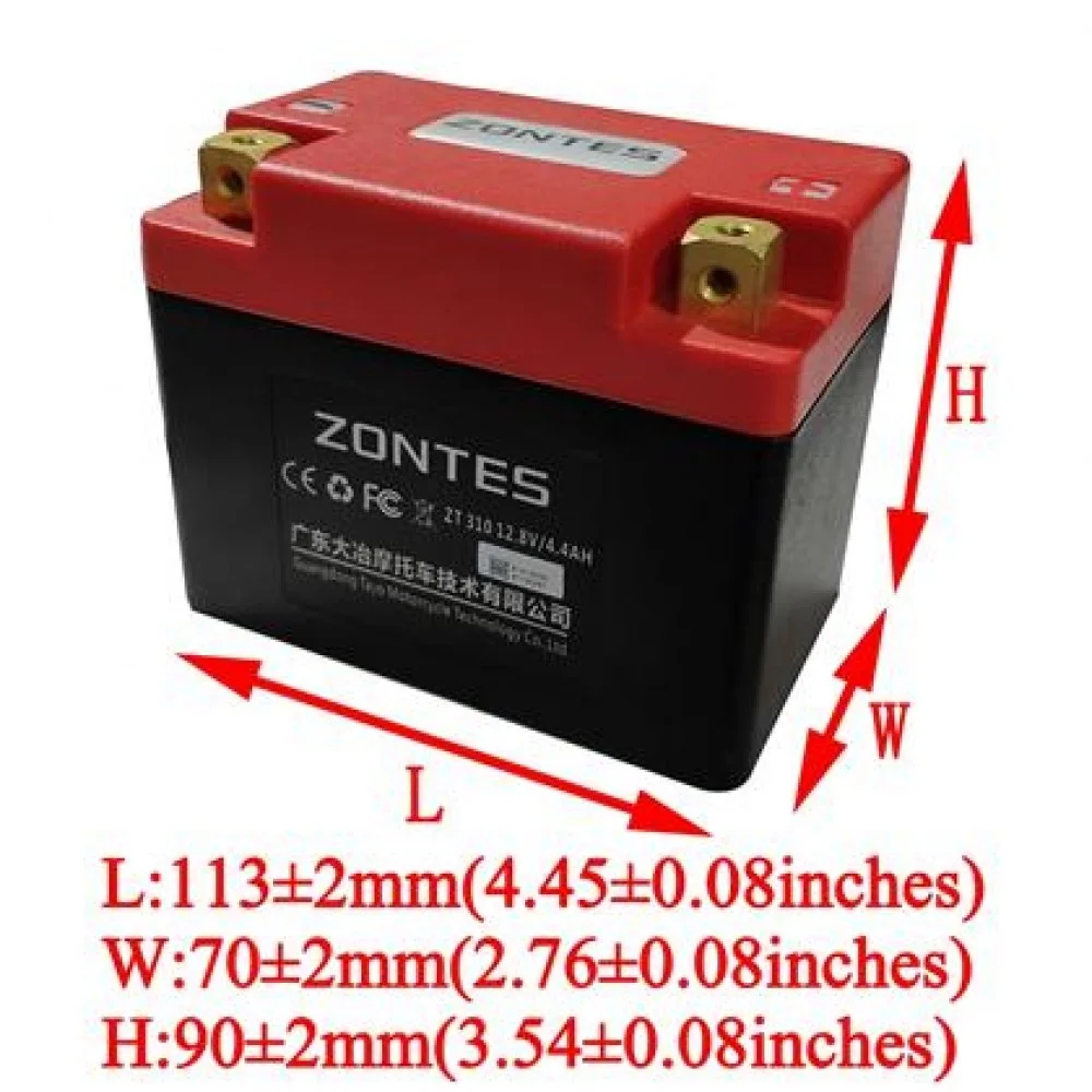 Bateria (akumulator) ZT310 12,8 V/4,4 Ah (wys.x szer.x dł.) (89 × 68 × 113) (0,85 kg) (nr kat.1184100-116000) (nr kat.1184200-230000) (nr rej.E0011444BW) (Zontes ZT 125-U/U1/G1/Z2) — ujęcie 2