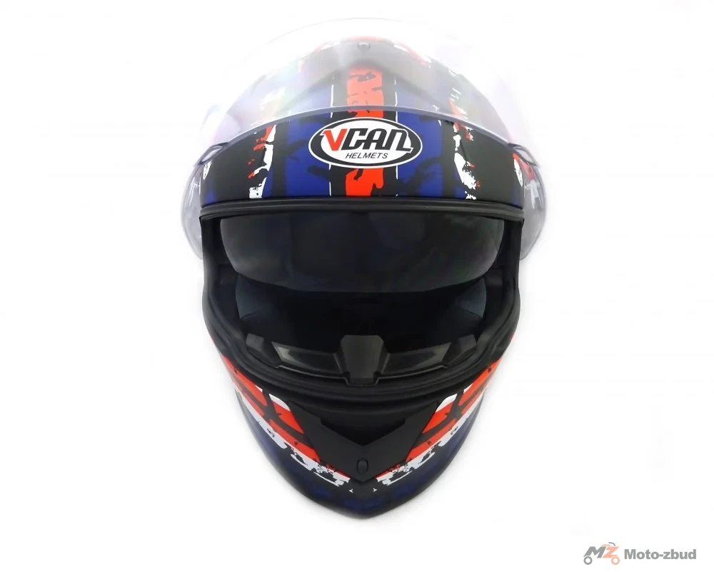Kask VCAN model V126 flat Black union track integralny z blendą niebiesko-biało-czerwony z grafiką L — ujęcie 2