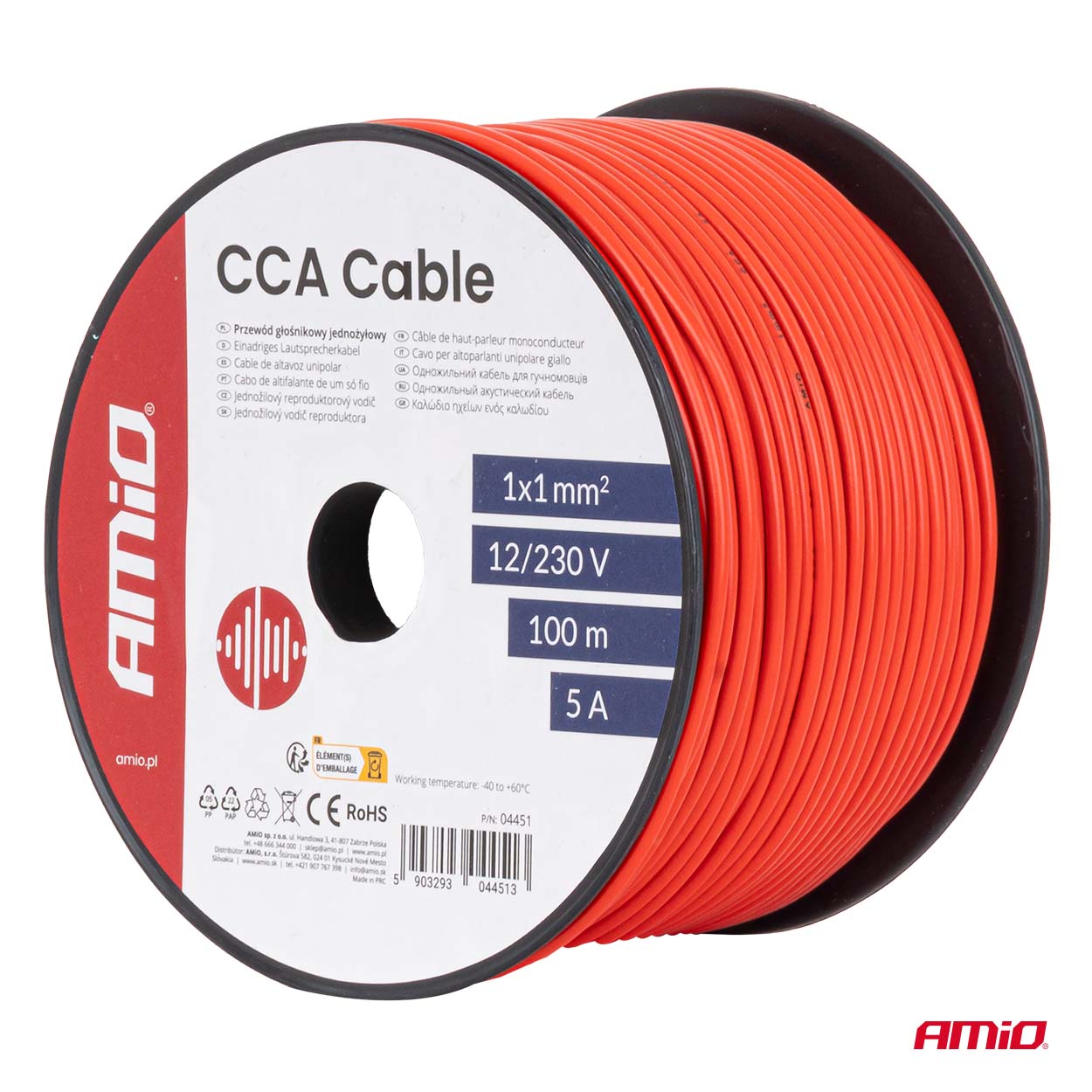 Przewód jednożyłowy czerwony CCA 1x1mm2 100m 5A 12/230V — ujęcie 5