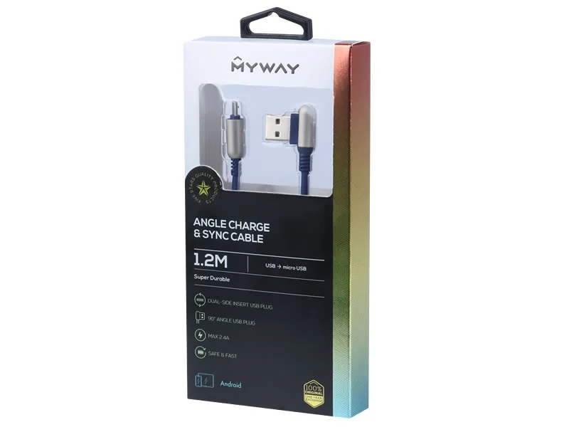 Kabel microUSB 120cm mikrofibrowy dwustronne kątowe USB MYWAY — ujęcie 2