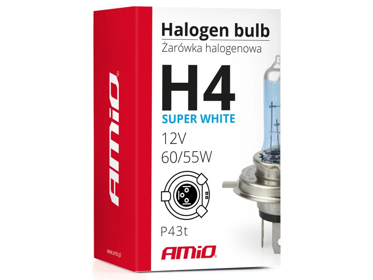 Żarówka H4 12V 60/55W Amio Super White filtr UV (1szt.) — ujęcie 3