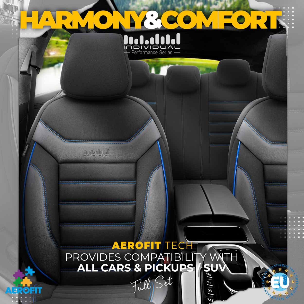 Komplet pokrowców na fotele samochodowe OTOM INDIVIDUAL 203 BLACK/BLUE 3-ZIP — ujęcie 12