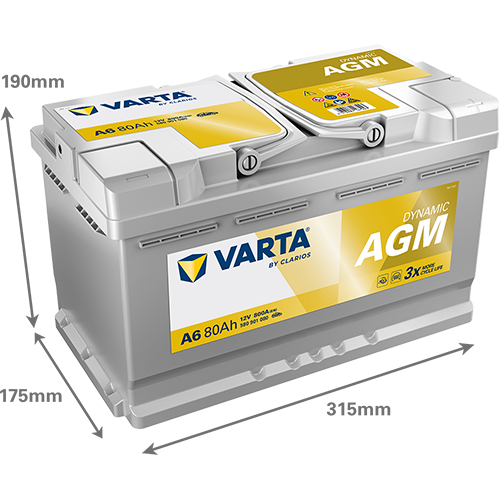 Akumulator 80 Ah 800A 315×175×190/P+ AGM Start-stop Varta 580901080K262 — ujęcie 2