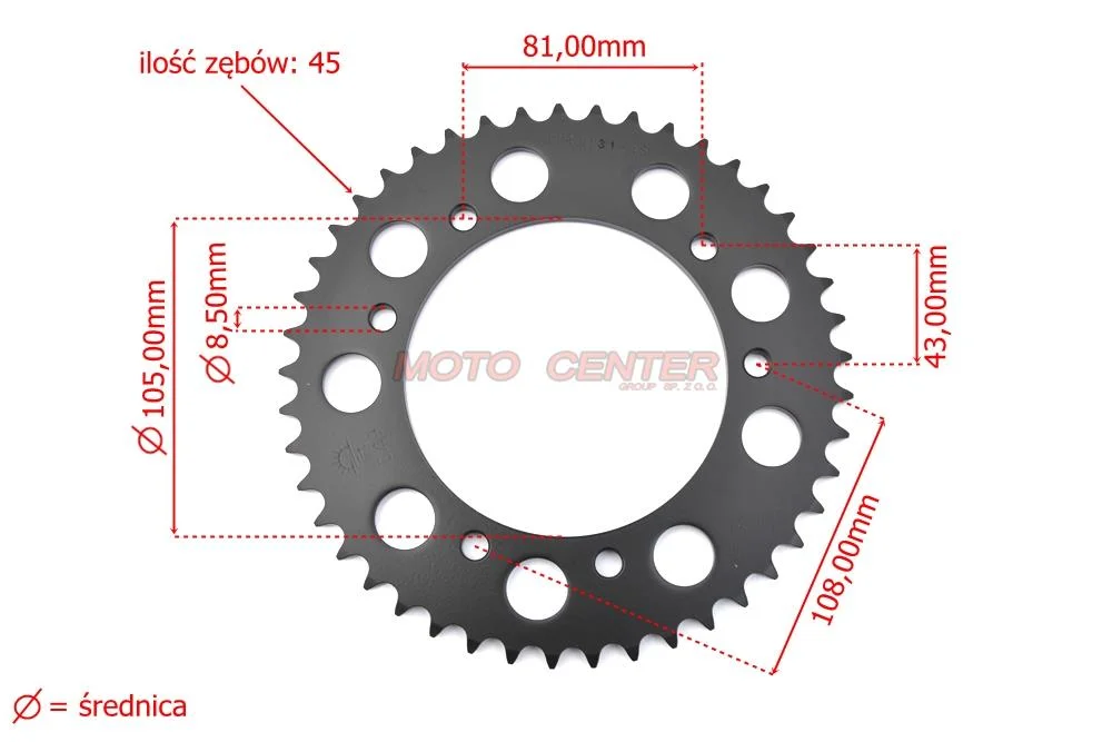 Zębatka tył 420 45Z 105 mm Aprilia Derbi Gilera Malaguti Peugeot Yamaha — ujęcie 1