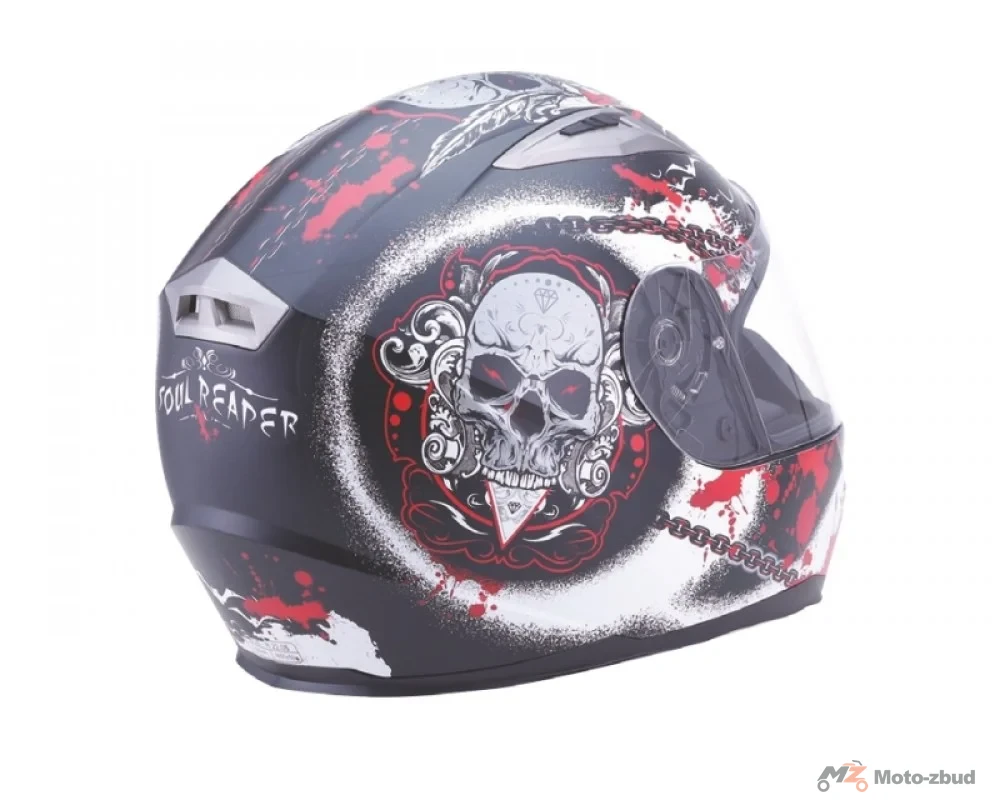 Kask VCAN model V158 flat Black reaper integralny czarno-czerwony z grafiką L — ujęcie 2