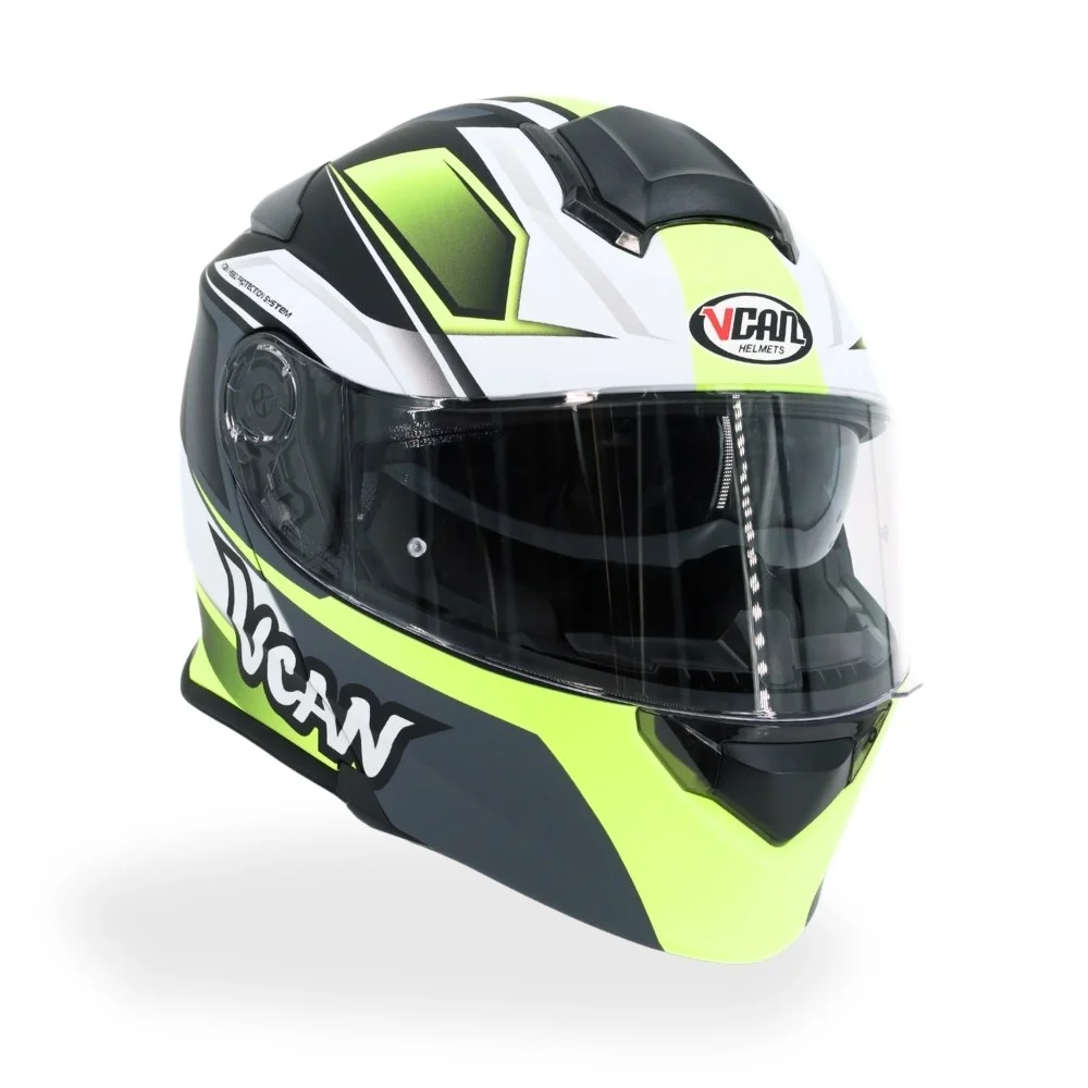 Kask VCAN model H271 asteroid galaxy fluo z podnoszoną szczęką i blendą czarno-biało-zielono matowy XL