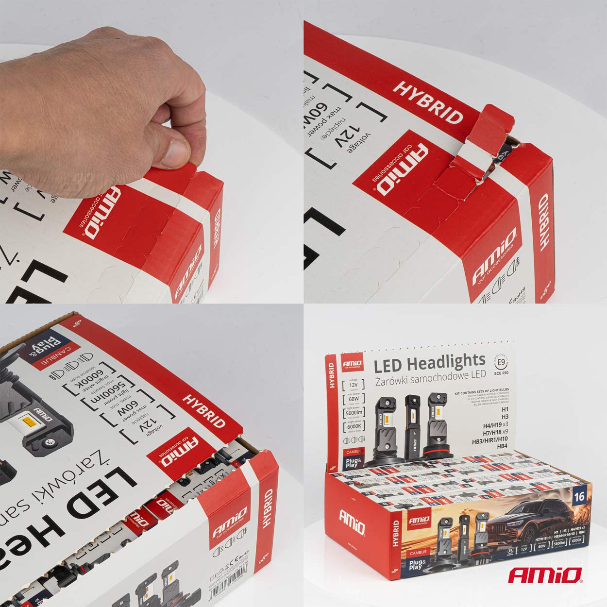 Żarówki samochodowe LED seria HYBRID H1 H3 H4 H7 HB3 HB4 6000K Canbus 16 komplet — ujęcie 3