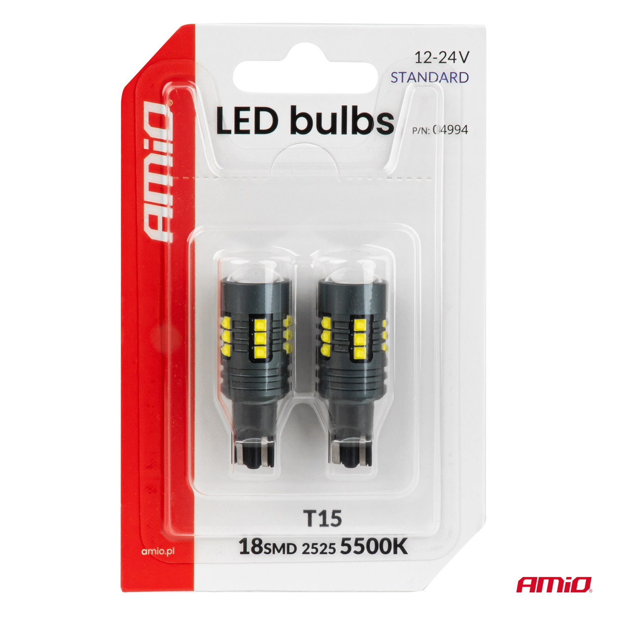 Żarówki LED STANDARD W16W T15 2525 18SMD białe 12 V 24 V — ujęcie 4