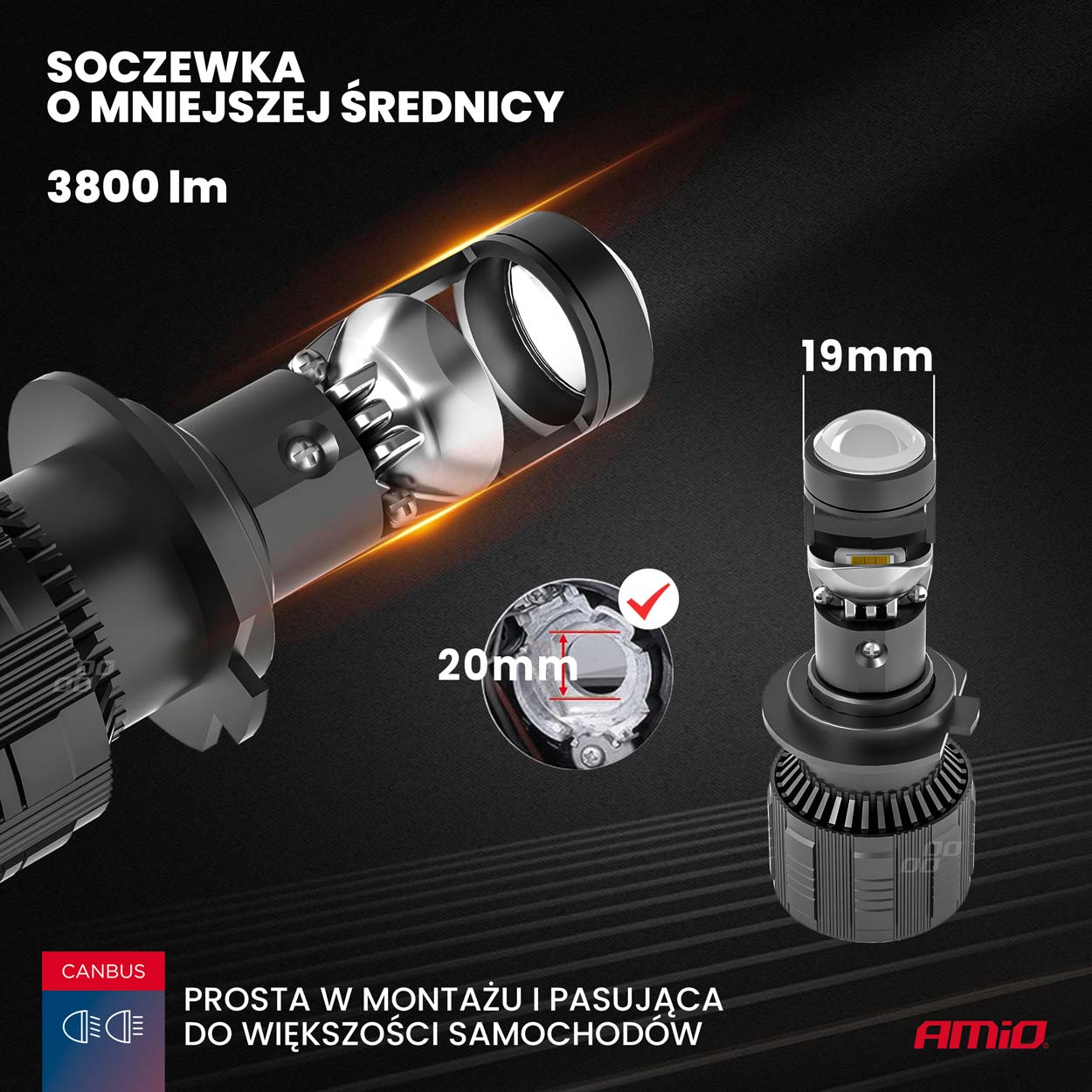 Żarówki samochodowe LED seria PL Lens H7 soczewka 6000K Canbus — ujęcie 3